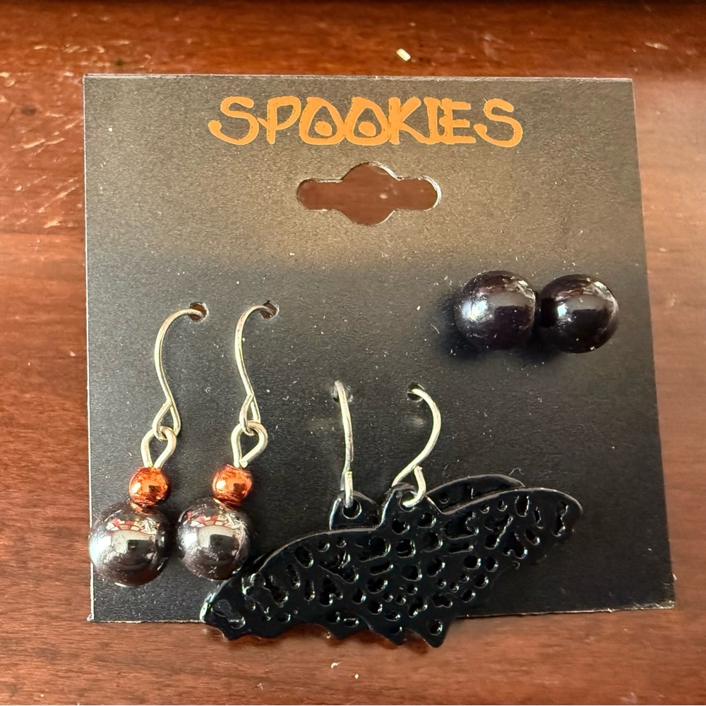 Spookies Bat and Bead Earring Set of three Halloween earrings New with tag
